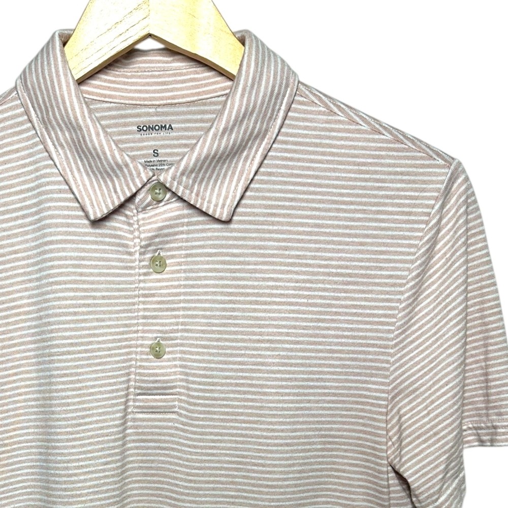 Sonoma Men's S Pink White Striped Short Sleeve Polo Casual Everyday